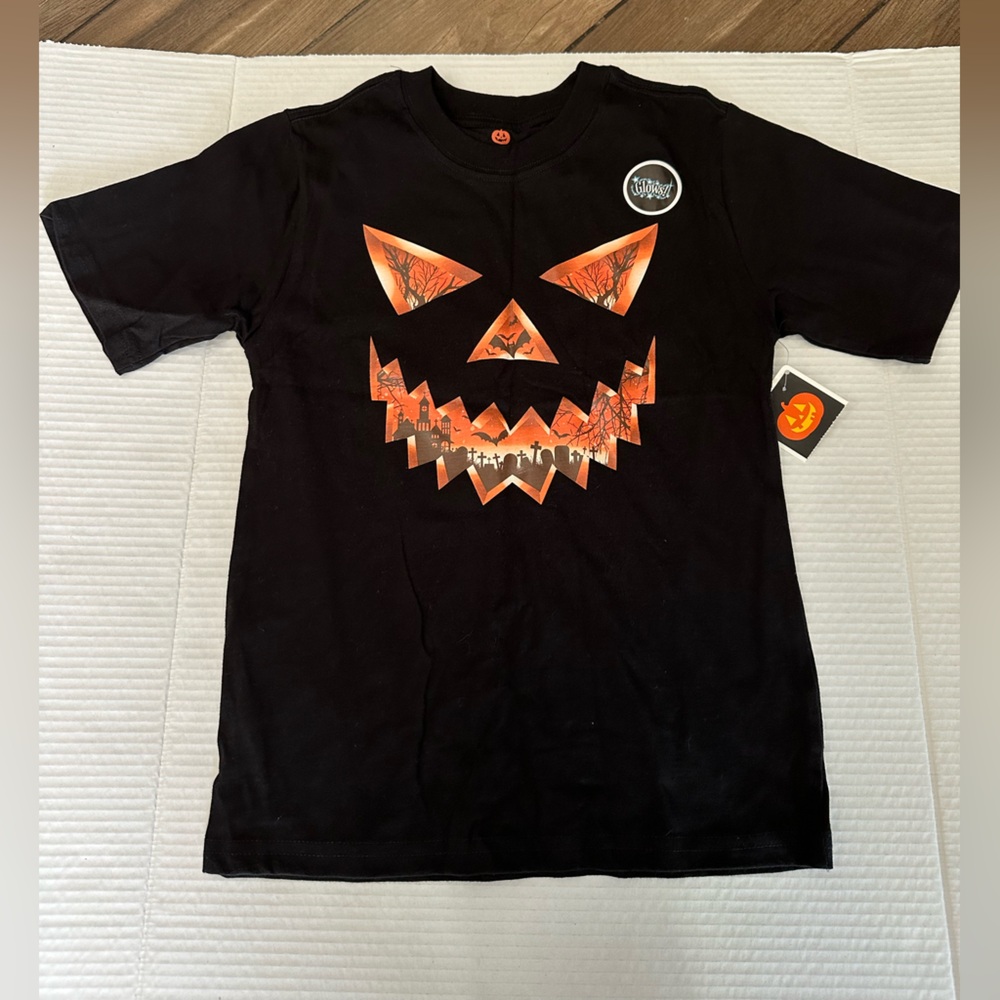 Black Halloween Pumpkin Face Kids T-Shirt